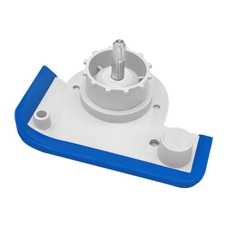 Robot vacuum roller handle accessory base with central metal pin, white and blue
