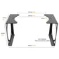 Under-desk bracket with size measurements and side support legs diagram
