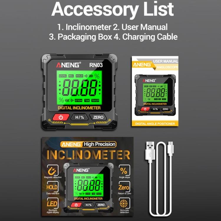 Digital inclinometer laser level kit with user manual and charging cable
