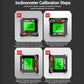 ANENG RN03 digital inclinometer calibration steps shown with green LCD display readings