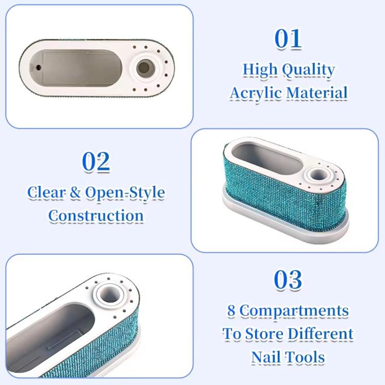 Rhinestone nail art desktop organizer storage case with open tray and multi-compartment layout