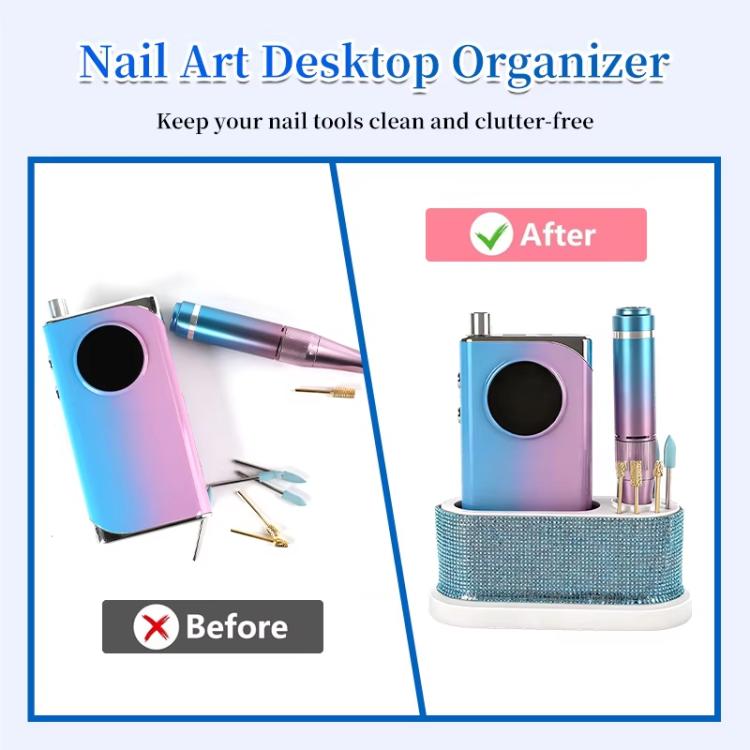 Nail art desktop organizer case for storing nail tools neatly, with rhinestone base