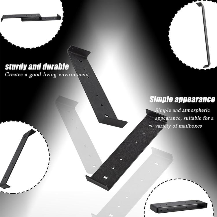 Black L-shaped metal mounting bracket with staggered holes for mailbox attachment