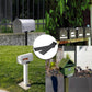 Black mailbox mounting bracket attached to a white mailbox base, long support arm
