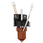 Ceramic hot end kit with black finned heatsink, brown insulator, metal nozzle and two plugs