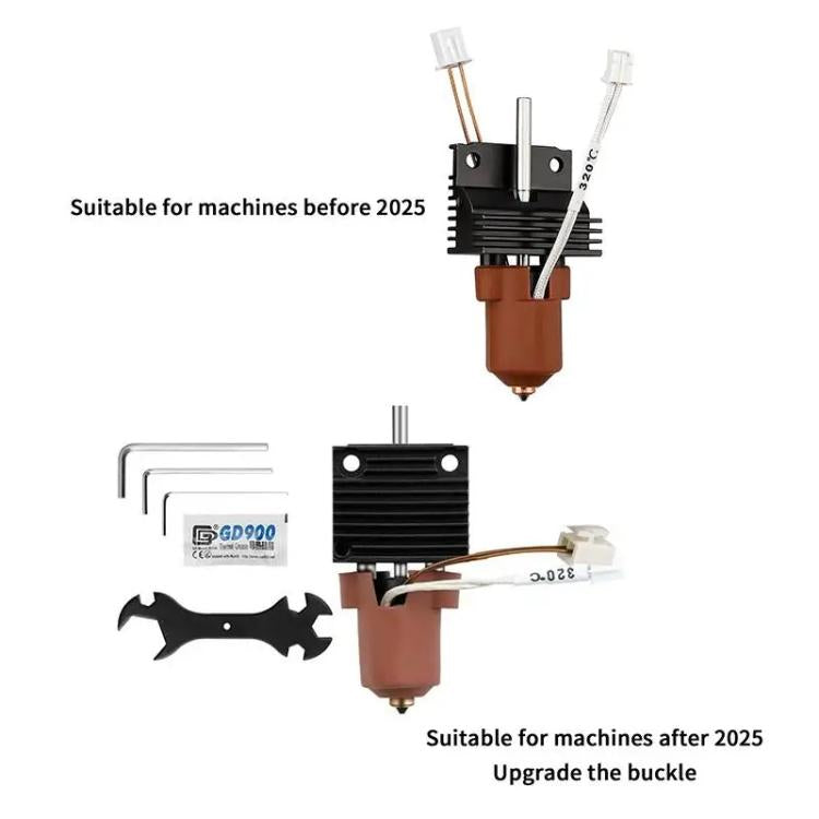 Ceramic hot end kit with heater block, mounting bracket, and wiring accessories