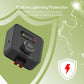 Electric dog fence transmitter with built-in lightning protection status controls