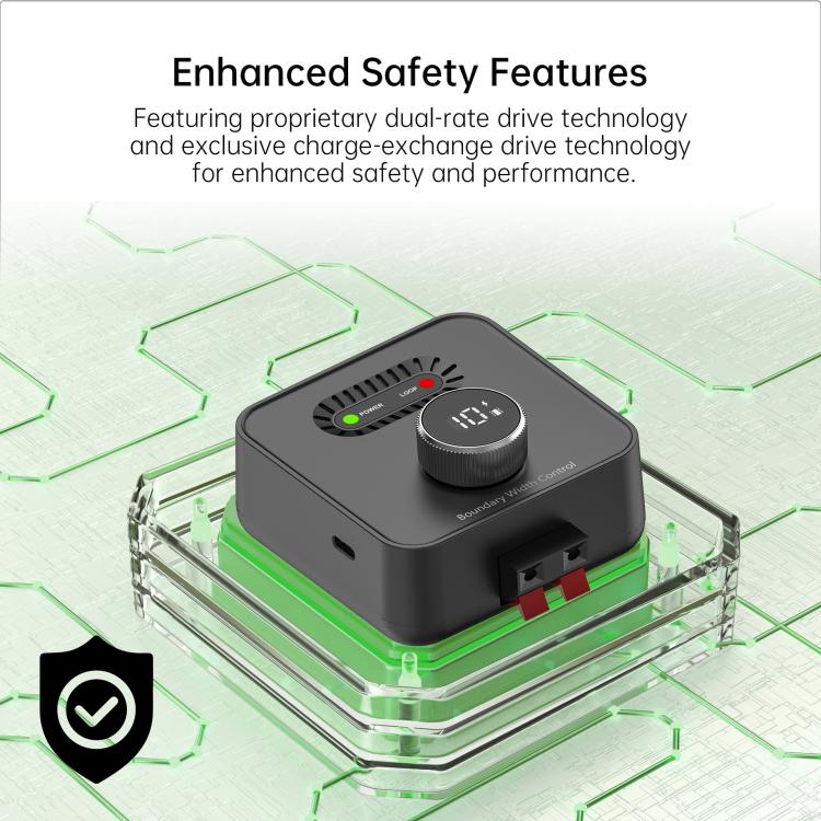 Electric dog fence transmitter with enhanced safety design in a transparent protective housing