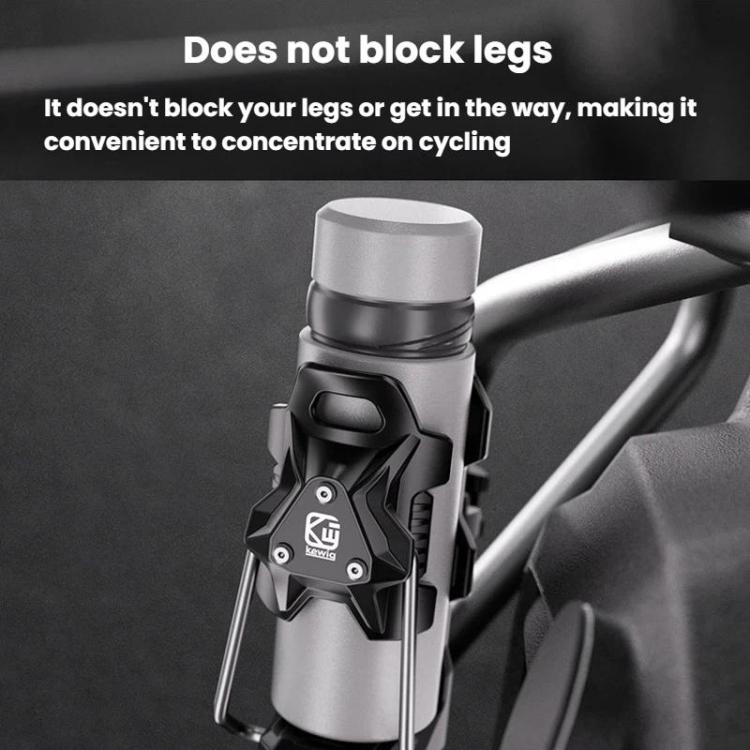 Silver and black cup holder attachment with wide clamp around handlebars