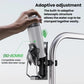 Adaptive cup holder clamp holding a bottle, with adjustable mounting for bars