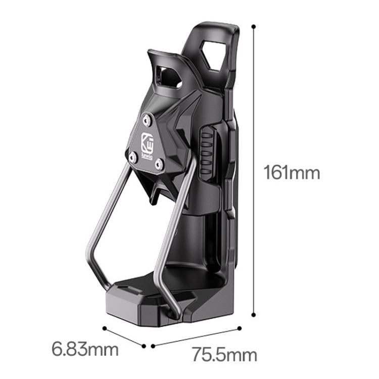 Black cup holder clamp dimensions, with mounting rod and rotating holder frame