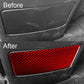 Red carbon-fiber style charging sticker applied to rear panel, rectangular