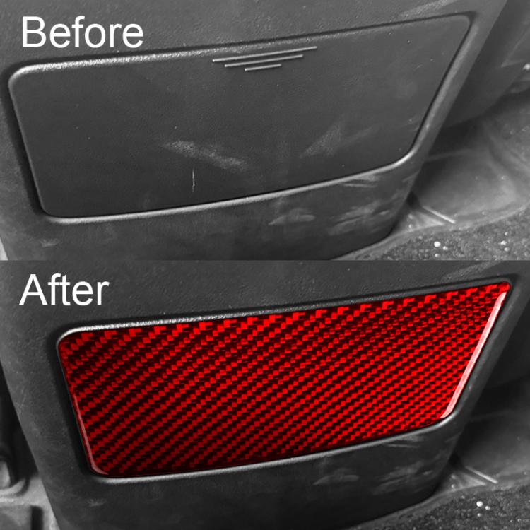 Red carbon-fiber style charging sticker applied to rear panel, rectangular