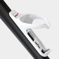 White bicycle water bottle cage mounted on a bike frame tube with grip texture