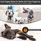 No-shock bark collar worn by dogs, gray woven straps and black screen controller.