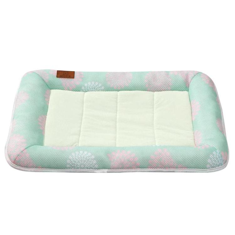 Universal cooling pad with raised backrest pillow, mint outer border with small pink pattern
