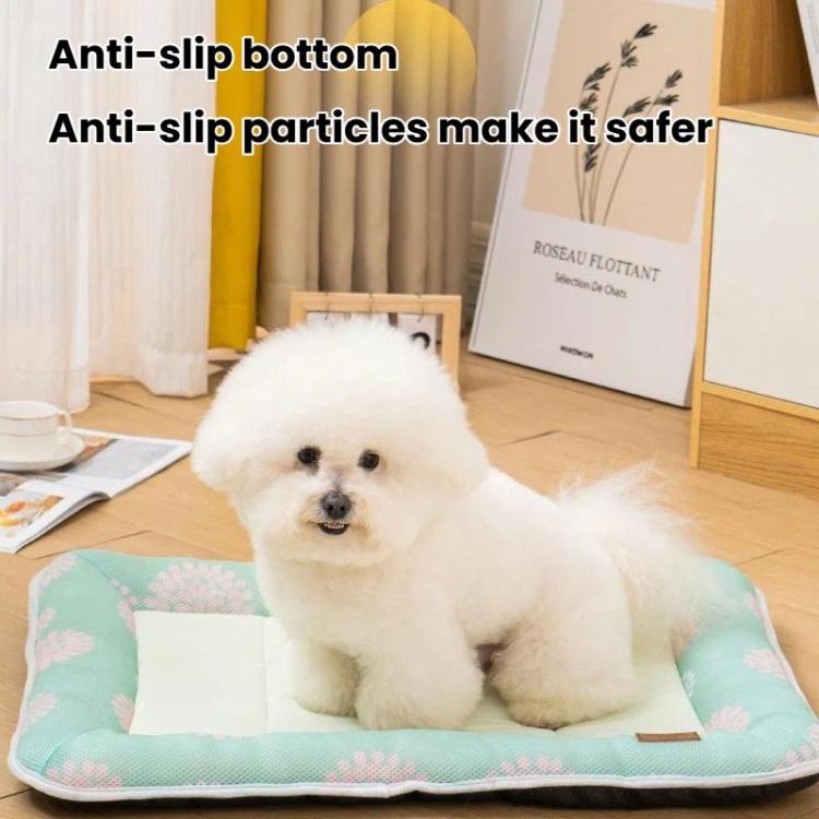 Pet cooling bed pad with backrest pillow, mint patterned sides and non-slip style base