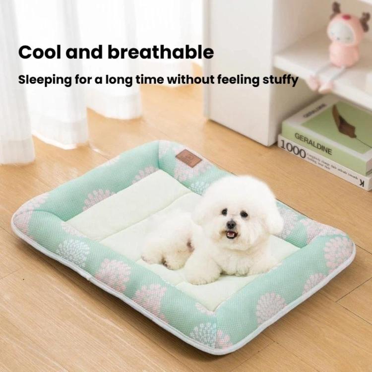 Breathable cooling mat with raised backrest pillow; mint frame and white quilted insert