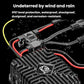 Weather-sealed DC converter with red and black wires and protective casing