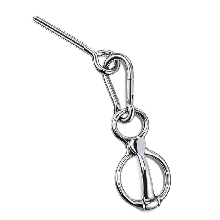 Silver safety rope buckle with screw eye and hooked tether ring