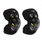 Pair of black motorcycle riding pads for elbow and knee with yellow reflective accents