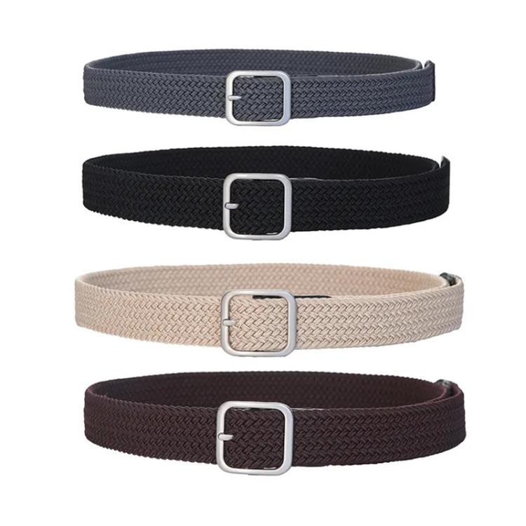 Woven Canvas No Perforation Square Buckle Belt, 105cm
