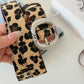 Leopard Print Mohair Leather Belt with Metal Buckle