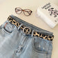 Leopard Print Mohair Leather Belt with Metal Buckle