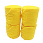 Set of 4 thick fleece horse leg wraps, yellow, with adhesive fastening pads.