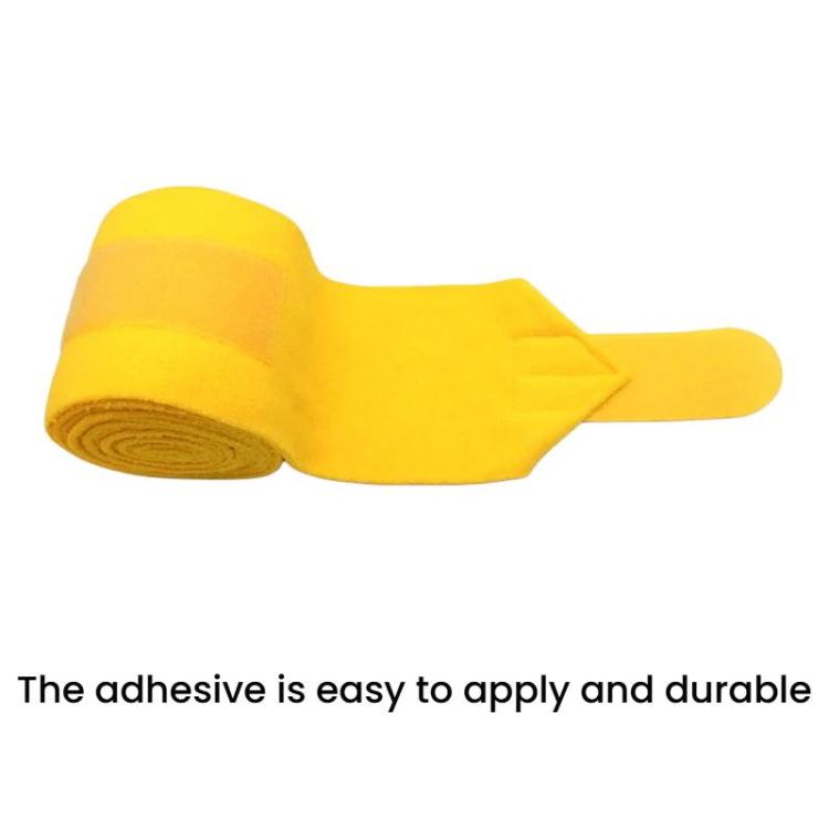 Thick fleece horse leg wrap with adhesive strip, rolled bundle in yellow.
