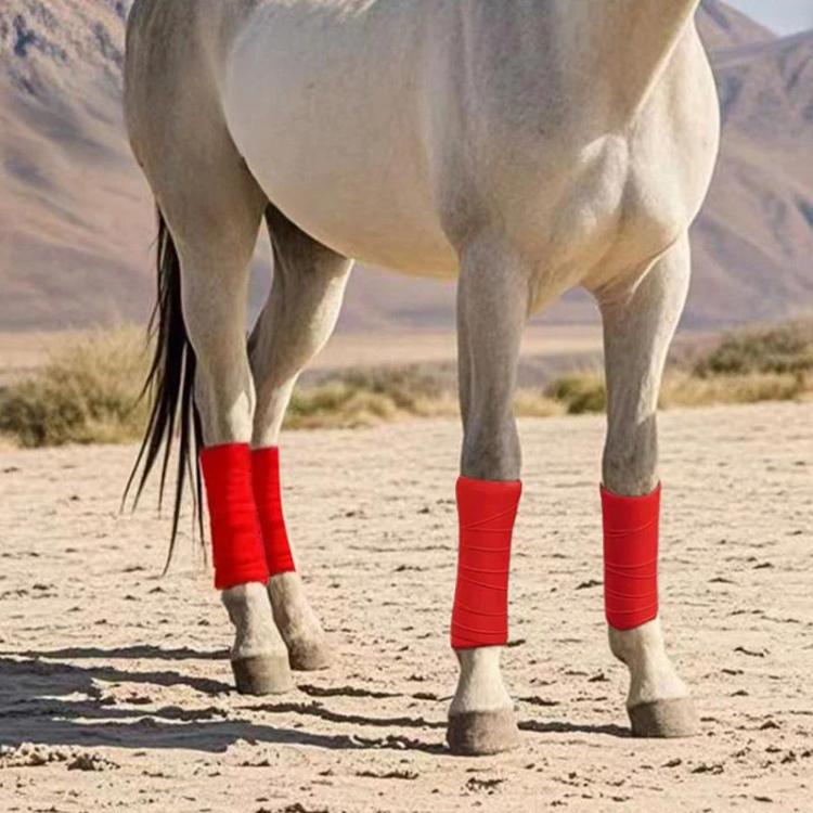 Horse legs wearing red thick fleece adhesive leg wraps, set of 2 visible.