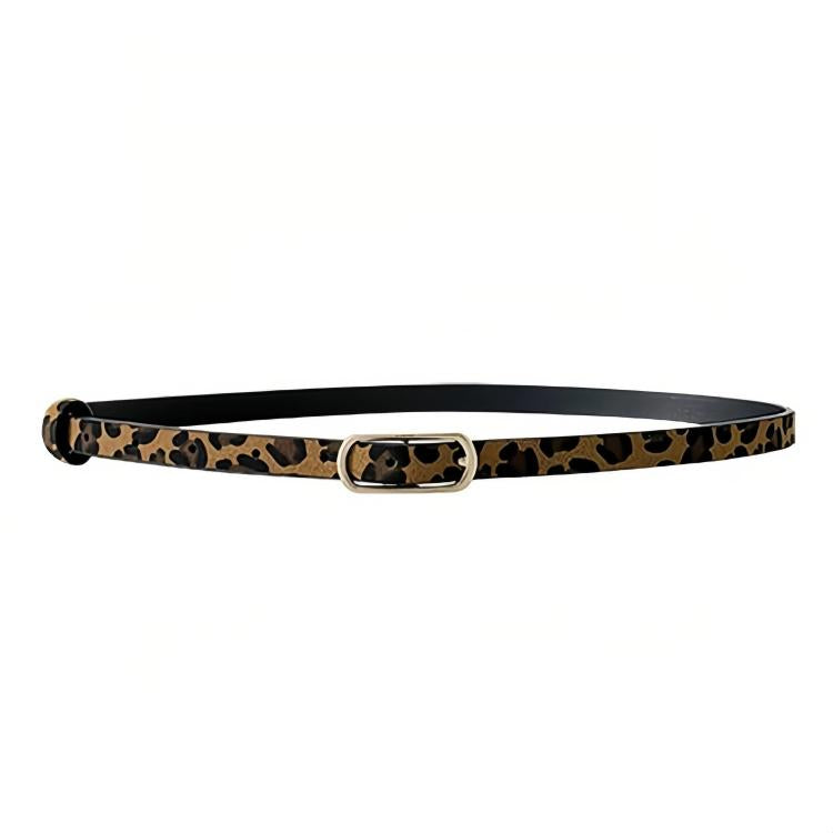 Women Dress-Embellished Denim PU Thin Belt, Leopard Print, White, Black, Light Tan