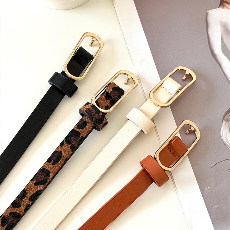 Women Dress-Embellished Denim PU Thin Belt, Leopard Print, White, Black, Light Tan