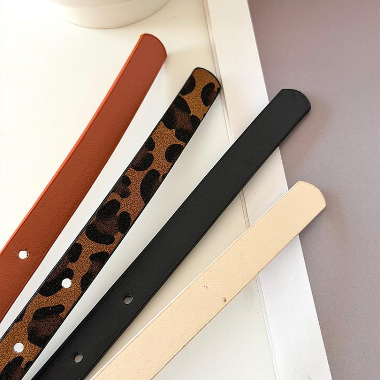 Women Dress-Embellished Denim PU Thin Belt, Leopard Print, White, Black, Light Tan