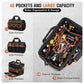 Black tool bag organizer with orange piping, side pockets and open main compartment