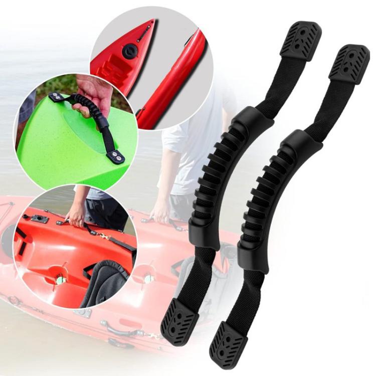 Kayak carry handles with textured double-hole end pads and molded grip sections