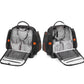 Black tool tote bag open to reveal organizer compartments and fabric interior pockets