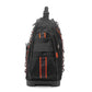 Black tool tote bag with side straps, zipper pockets, and orange accent stripes