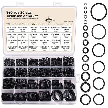 Metric NBR O-ring sealing rings assortment kit in transparent storage box, black rings