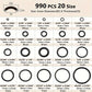 Metric NBR O-ring sealing rings chart with multiple size O-rings, black