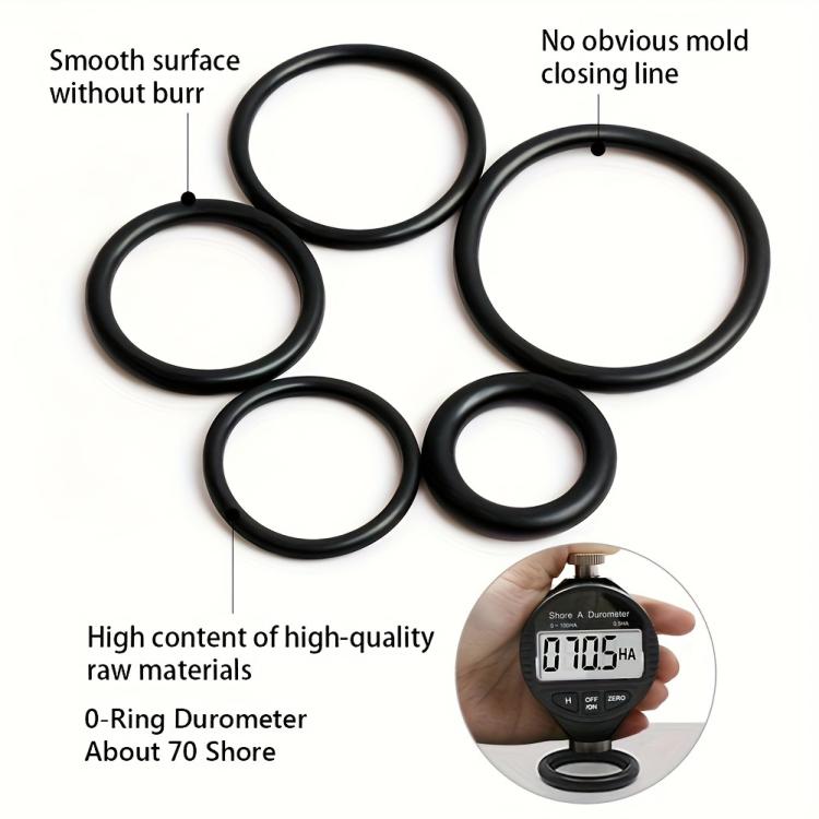 Black NBR O-ring sealing rings set: five circular rings and finger-size inset