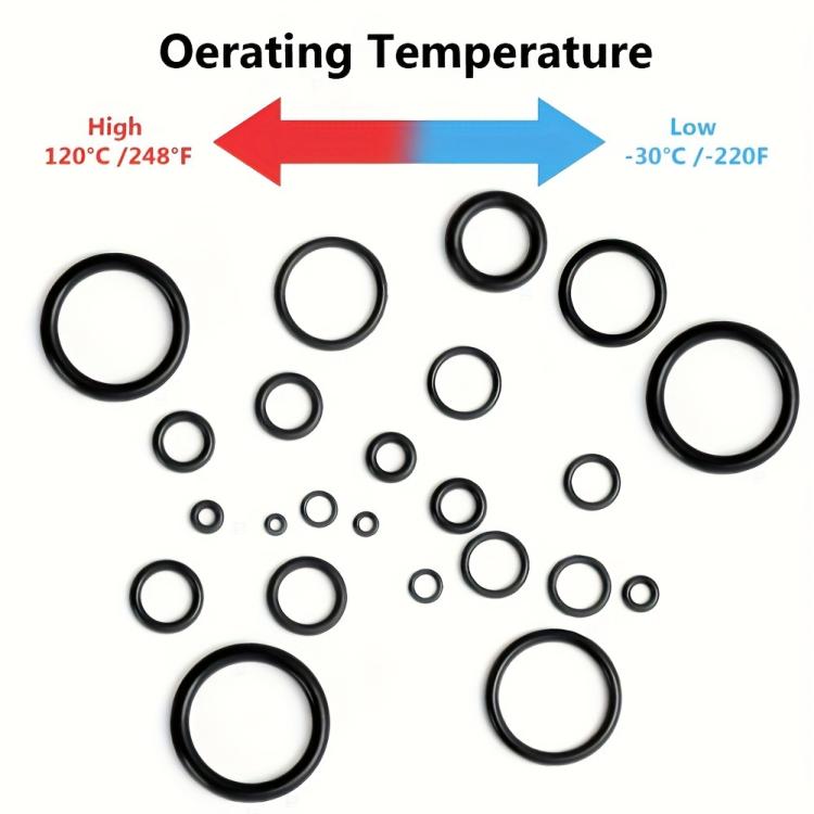 Black NBR O-ring sealing rings shown in assorted sizes on white background