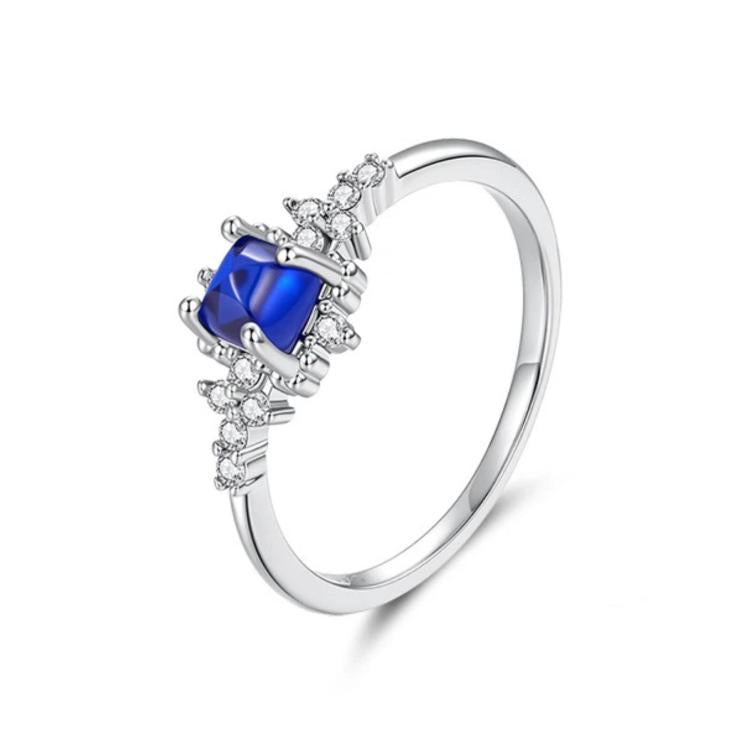 S925 Sterling Silver Blue Spinel Sparkling Ring, 6 US Size, 7 US Size, 8 US Size