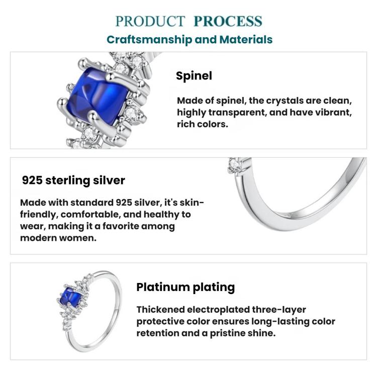 S925 Sterling Silver Blue Spinel Sparkling Ring, 6 US Size, 7 US Size, 8 US Size