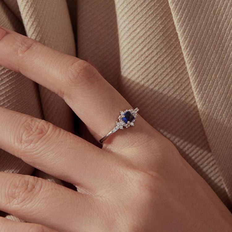 S925 Sterling Silver Blue Spinel Sparkling Ring, 6 US Size, 7 US Size, 8 US Size