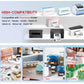 Adhesive label printer labels with sample barcode and label sheets