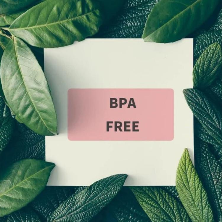 BPA-free label sticker with pink BPA FREE text