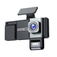 FHD 1080P dash cam with front lens and side modules, blue night vision lens