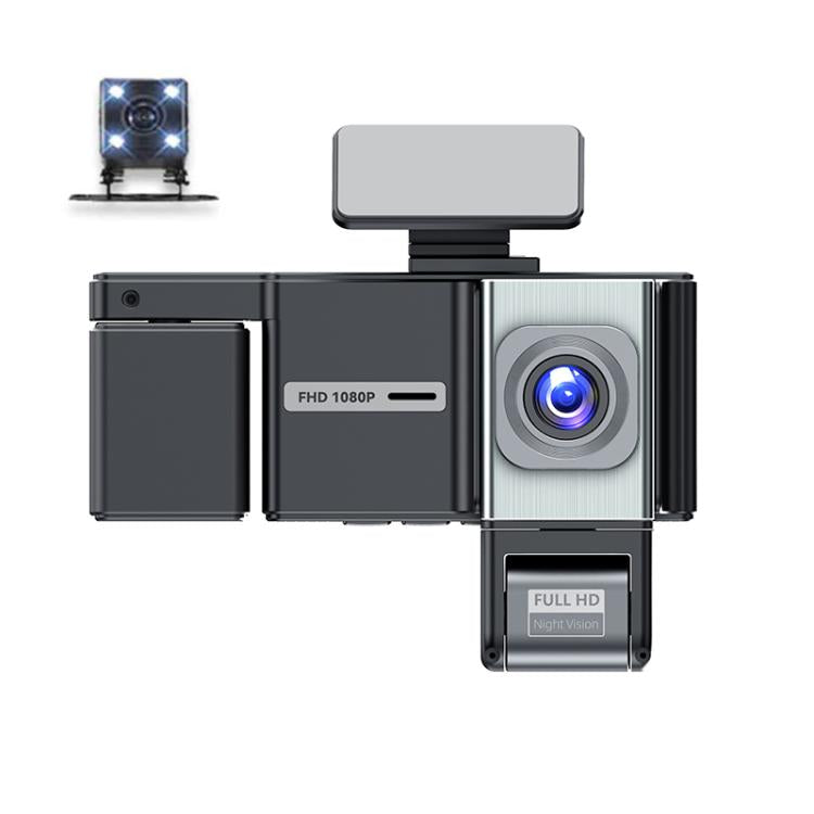 FHD 1080P dash cam with front lens, side lens modules, and infrared night vision