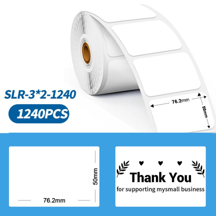 White 3x2 shipping label sticker roll with pre-cut label sheets, sized 76.2x50mm
